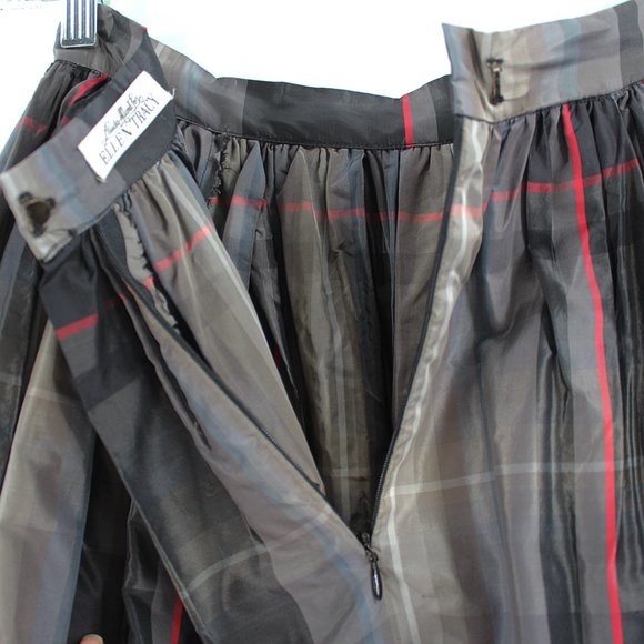Vintage Silk Blend Plaid Ball Skirt Full Pleated Long Midi Maxi Ellen Tracy - Picture 5 of 9